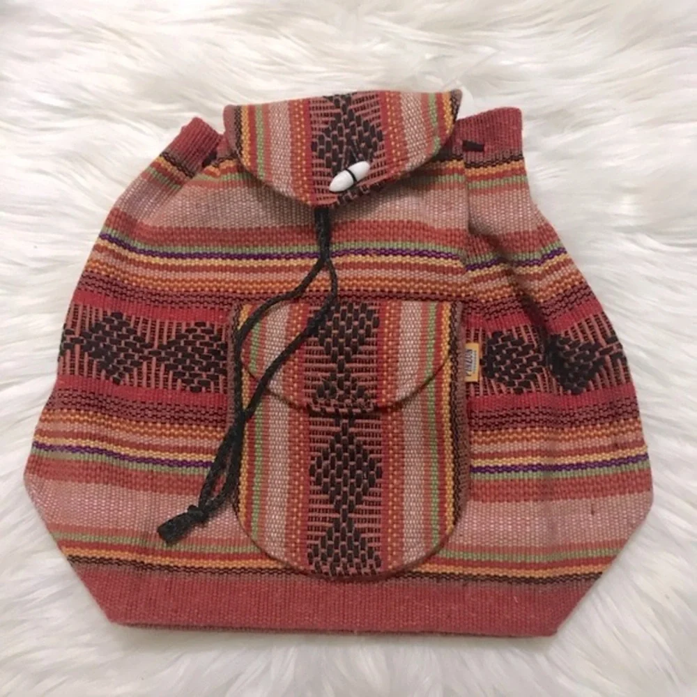 Pinzon Mexican Orange Woven Backpack Hippie Boho Hippie Colorful Travel 16x15”